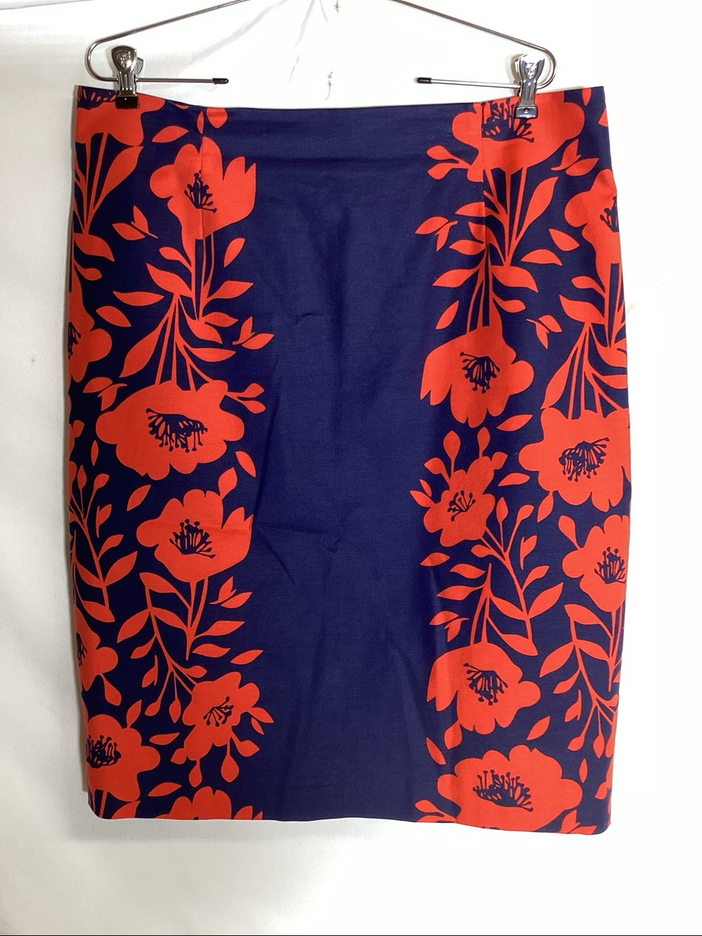 BODEN Richmond poppy placement pencil skirt Navy/Red Size 14 - Picture 2 of 9